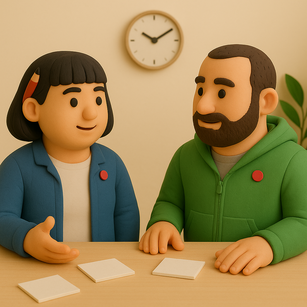 میز بیضی، صورتجلسه، و ساعت روی دیوار.